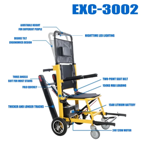 Foldable Electric Stair-Climbing Wheelchair EXC-3002 - 169kg Capacity, Adjustable Climbing Angle, 80 Floors Range - 图片 6