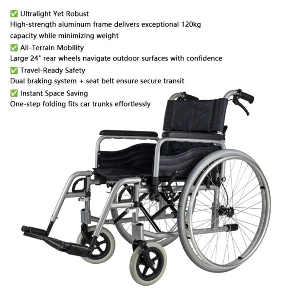 OEM All-Terrain Manual Wheelchair - Heavy Duty Foldable Frame for Institutional Use - 图片 2