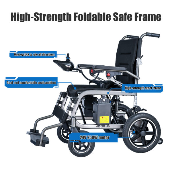 EXC-2027B CE-Certified Industrial Folding Electric Wheelchair: Dual 250W Brushed Motors 100kg Load 10km Range Mobility Aid for Disabled