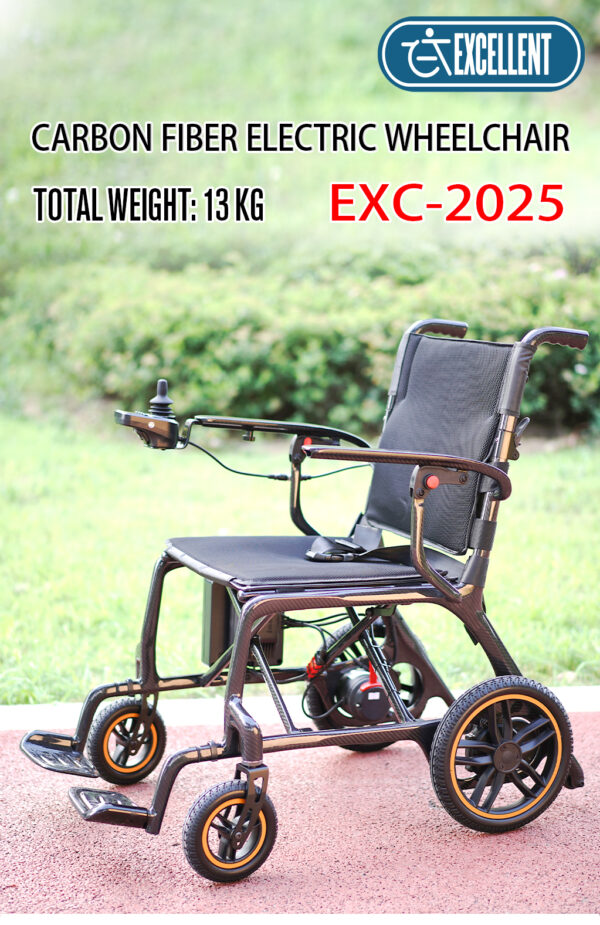 EXC-2025 Ultra-light Carbon Fiber Electric Folding Wheelchair Hospital Electr Wheelchair 4 Wheel All Terrain Wheelchair for the Disabled