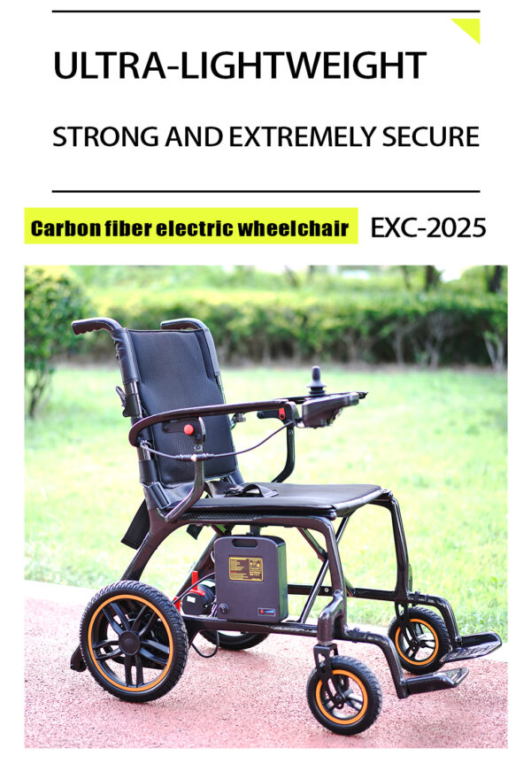 EXC-2025 Ultra-light Carbon Fiber Electric Folding Wheelchair Hospital Electr Wheelchair 4 Wheel All Terrain Wheelchair for the Disabled