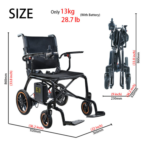 EXC-2025 Ultra-light Carbon Fiber Electric Folding Wheelchair Hospital Electr Wheelchair 4 Wheel All Terrain Wheelchair for the Disabled