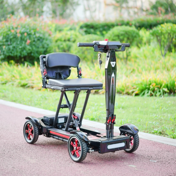 Black semi-fold carbon fiber lightweight electric mobility scooter for seniors outdoor park travel
