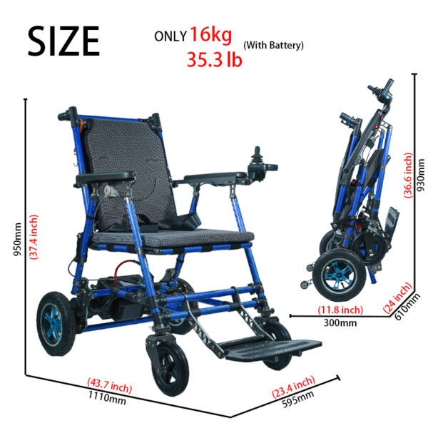 EXC-2022 Ultra-Light Foldable Electric Wheelchair for Adults - 2025 Model with Carbon Frame & Quiet Brushless Motor for Easy Travel