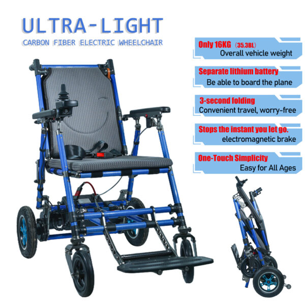 EXC-2022 Ultra-Light Foldable Electric Wheelchair for Adults - 2025 Model with Carbon Frame & Quiet Brushless Motor for Easy Travel