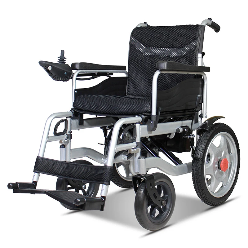 Foldable electric wheelchair with reinforced frame, 360° controller, and safety features for seniors