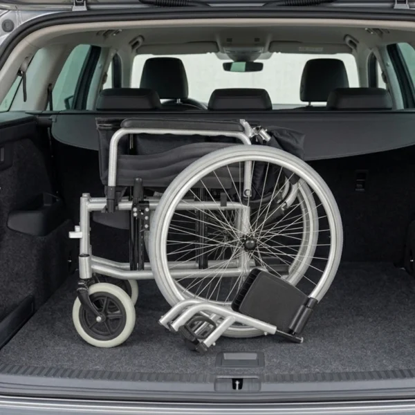 EXC-2007 foldable manual wheelchair stored in car trunk for travel