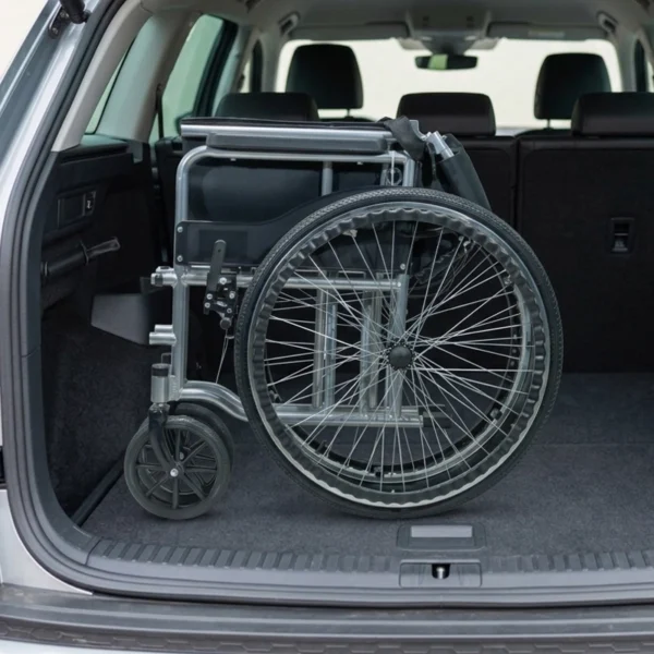 EXC-2010 foldable manual wheelchair stored in car trunk for travel
