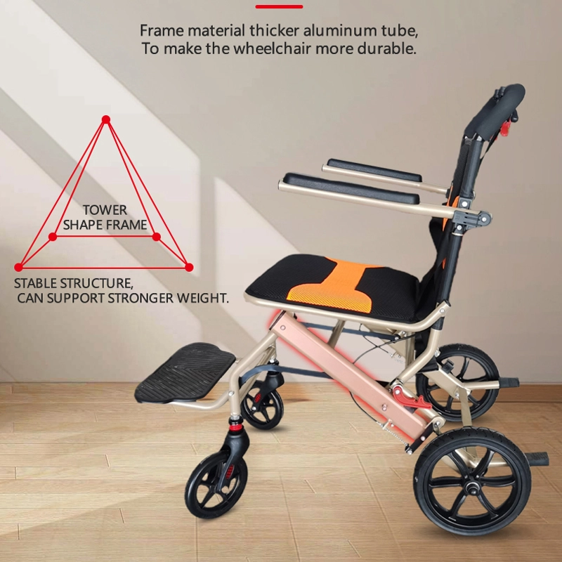 Lightweight aluminum foldable wheelchair with triangular frame and breathable cushion
