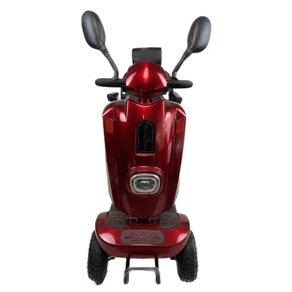 EXC-1002 scooter safety features: anti-crash bar, anti-tip wheels, and round handle controls