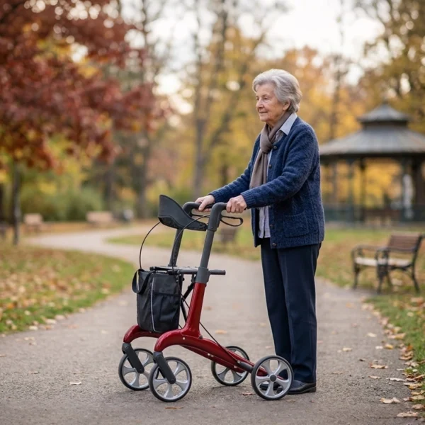 Red EXC-6016 Pro carbon fiber rollator walker for senior outdoor walking