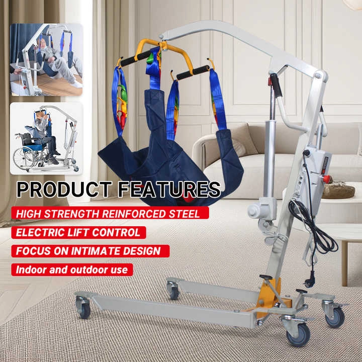 Multi-functional electric patient lift with reinforced steel frame and silent casters